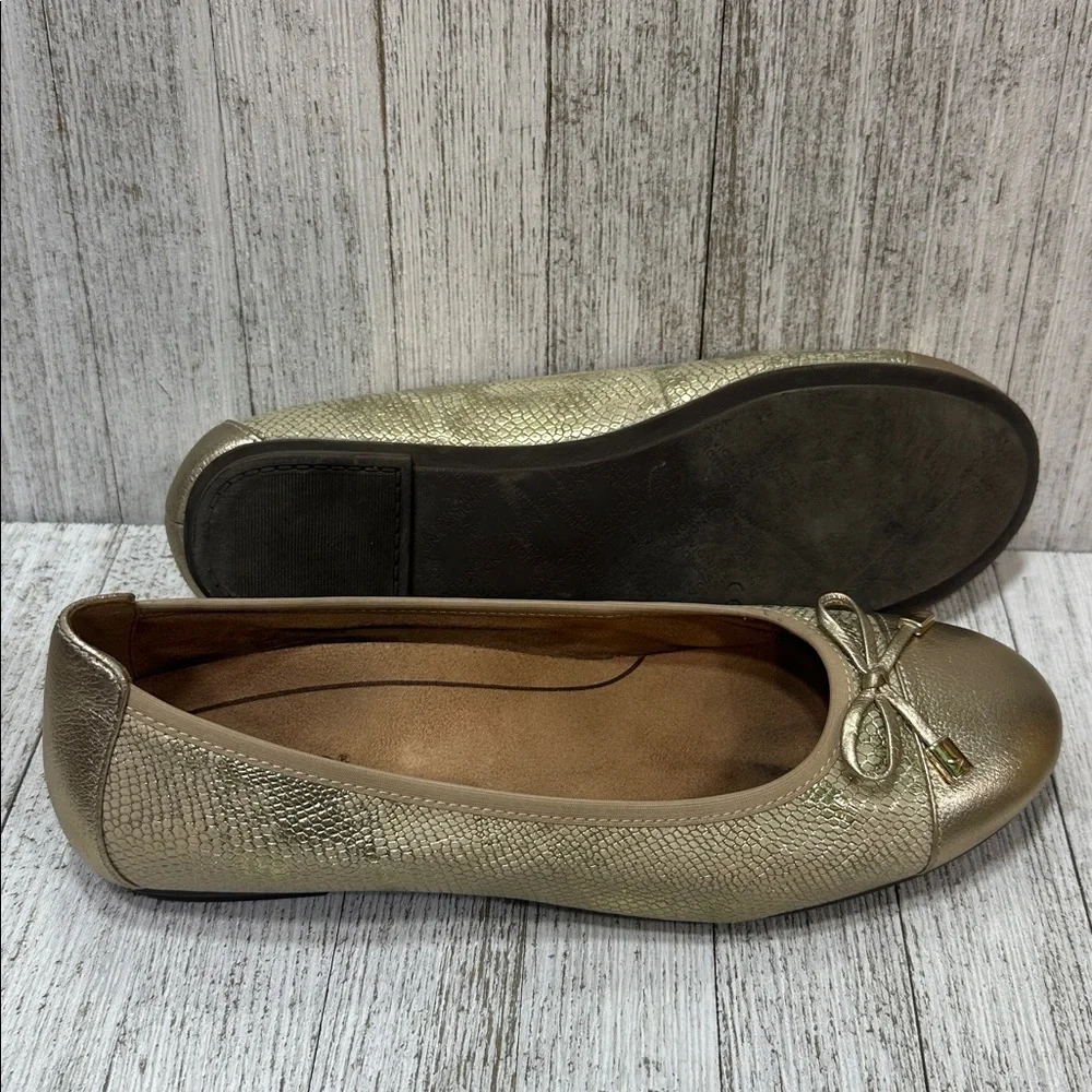 Vionic Minna Cap Toe Flats in Gold Snake Print